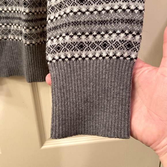 LL Bean Turtleneck Sweater Fair Isle pattern Grey Black White Cotton Cashmere MP - Picture 6 of 12